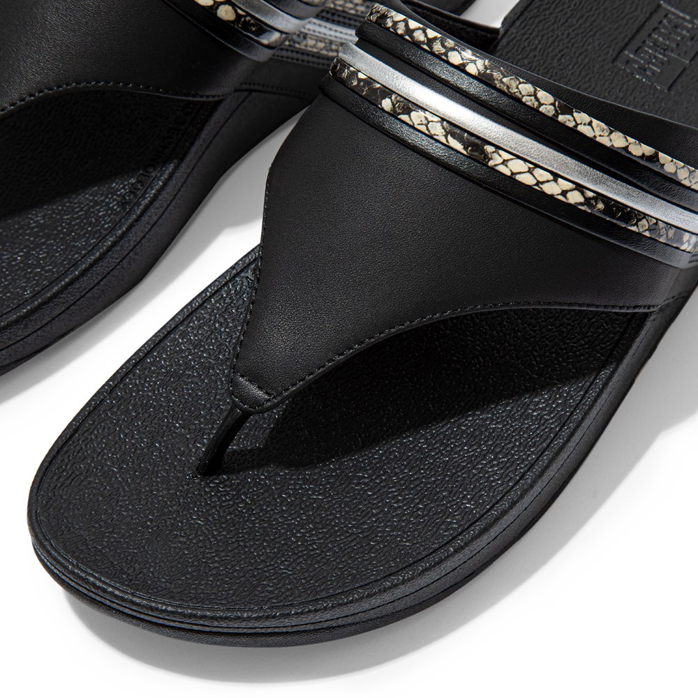 Fitflop Womens Sandals - Olive Snake-bangle Leather Toe-post - Black - 524-WATGKY